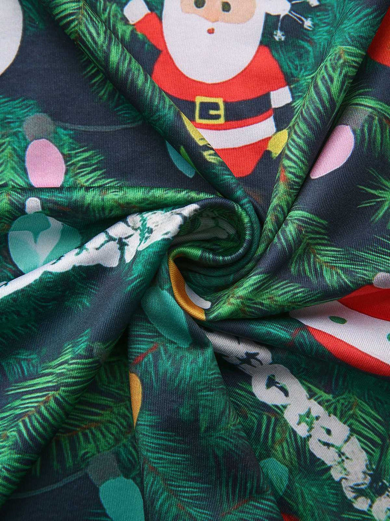 Grün 1960er Weihnachten Muster Enges Kleid