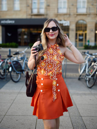 2PCS 1960er Krawattenkragen Blumen Top & Knöpfen Solide Rock
