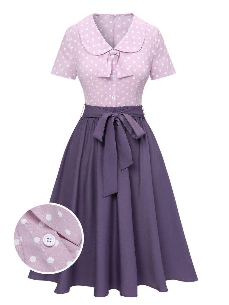[Vorverkauf] 2PCS Lavendel 1940er Polka Dots Bluse & Solide Rock