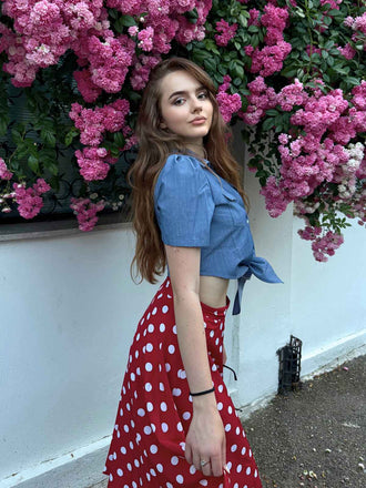 2PCS 1950er Solide Bluse & Polka Dots Rock