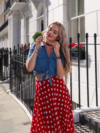 2PCS 1950er Solide Bluse & Polka Dots Rock