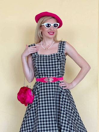 Dunkelgrau 1950er Träger Plaids Ärmellos Kleid