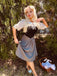 2PCS 1940er Farbblock Rosa Bluse & Grau Kleid