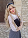 2PCS 1940er Farbblock Rosa Bluse & Grau Kleid
