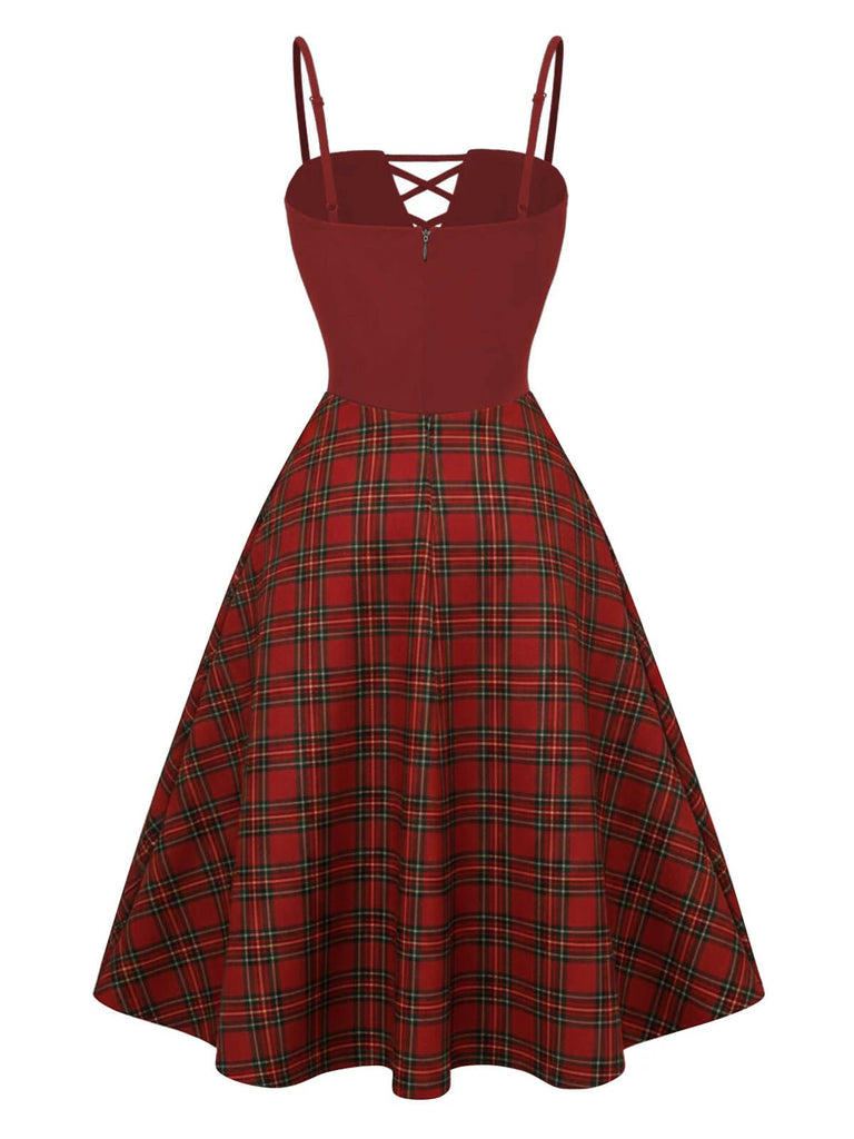 [Vorverkauf] 2PCS 1940er Farbblock Weiß Bluse & Plaid Kleid