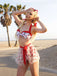 2PCS Rot 1950er Kirsche Bikini & Taille-Binden Cover up