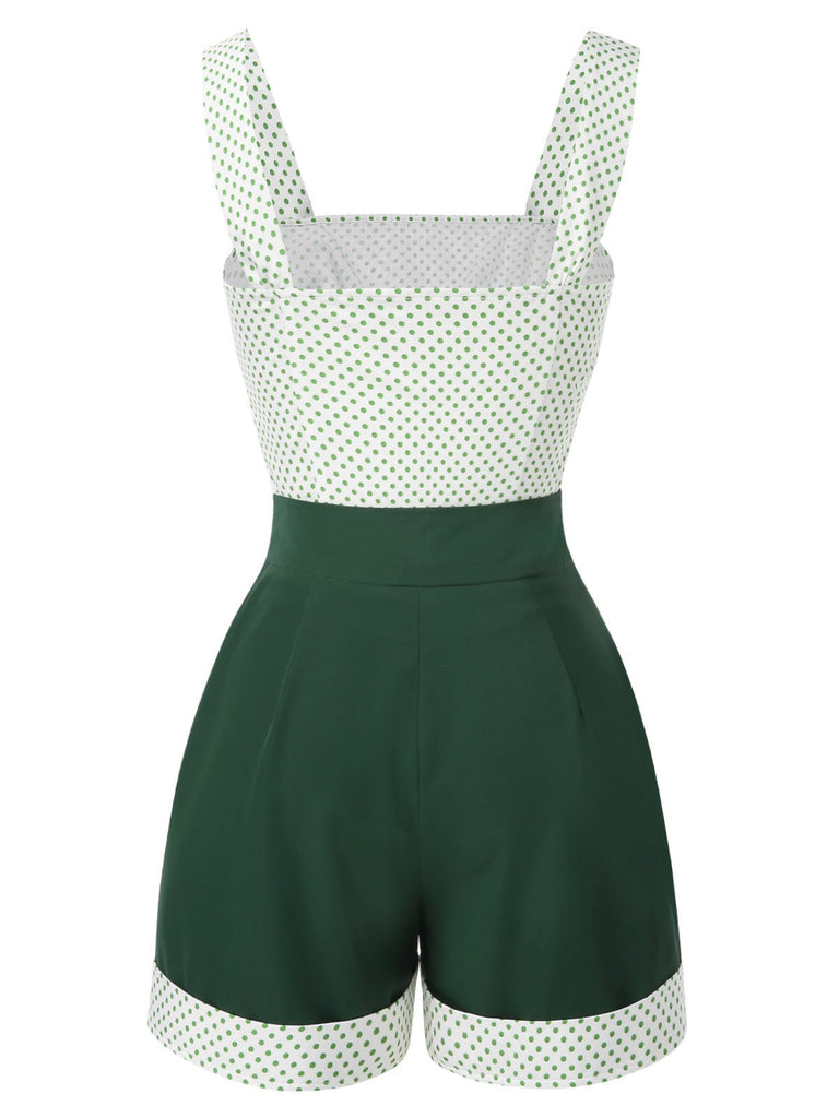 [Vorverkauf] Grün 1950er Tupfen Tailliert Leibchen & Plissiertes Shorts