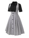 [Vorverkauf] 2PCS 1950er Schwarz Bluse & Grau Pin Check Halftergurt Rock