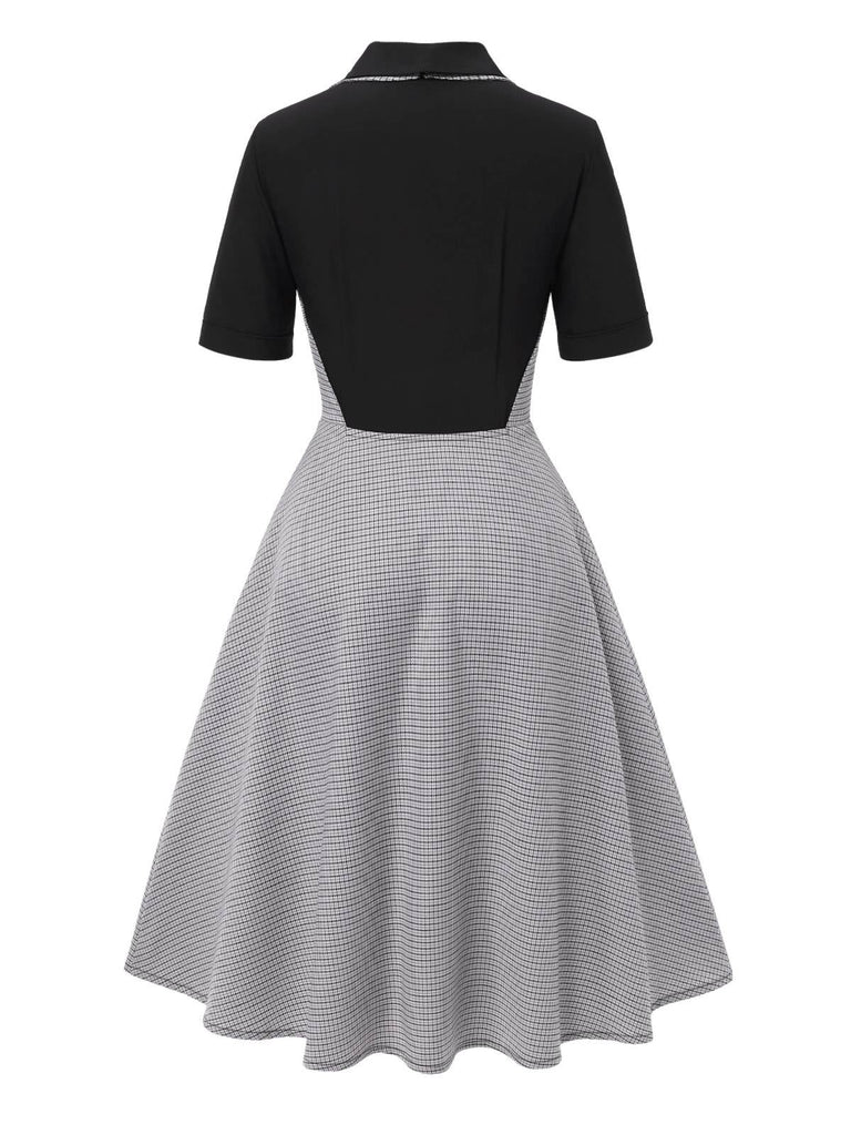 [Vorverkauf] 2PCS 1950er Schwarz Bluse & Grau Pin Check Halftergurt Rock