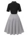 [Vorverkauf] 2PCS 1950er Schwarz Bluse & Grau Pin Check Halftergurt Rock