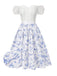 2PCS Weiß 1950er Schulterfrei Puff Top & Blumen Rock