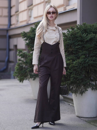 2PCS 1930er Baumwolle Solide Bluse & Latzhose