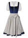 [Vorverkauf] 3PCS Blau 1950er Oktoberfest Dirndl Samt Kleid & Puffärmel Top
