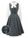 [Vorverkauf] 2PCS Grau 1950er Plaid Rüschen Kleid & Baumwolle Bluse