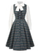[Vorverkauf] 2PCS Grau 1950er Plaid Rüschen Kleid & Baumwolle Bluse