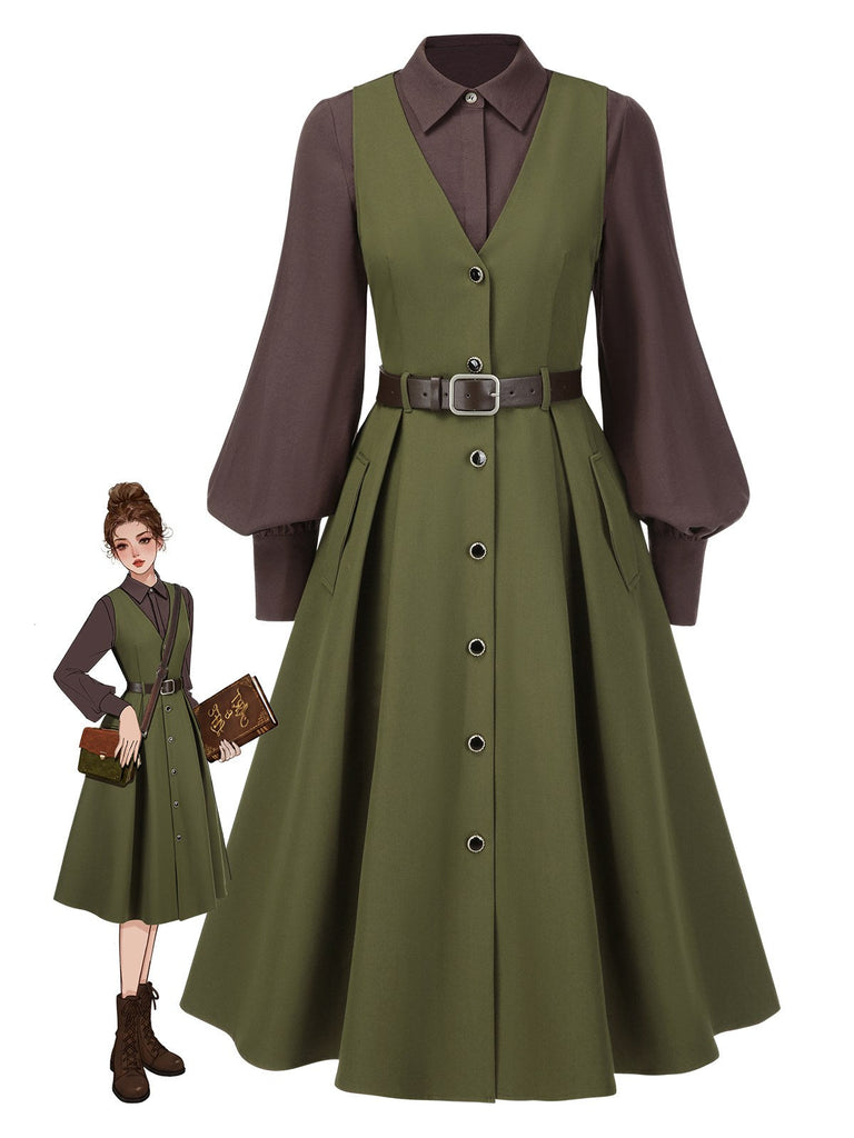 [Vorverkauf] 2PCS 1950er Laternenhülle Bluse & Taschen Weste Kleid