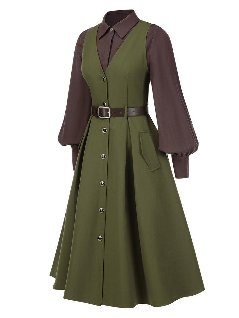 [Vorverkauf] 2PCS 1950er Laternenhülle Bluse & Taschen Weste Kleid