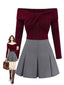[Vorverkauf] 2PCS Rot 1960er Verdreht Stricken Top & Plissiertes Rock