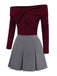 [Vorverkauf] 2PCS Rot 1960er Verdreht Stricken Top & Plissiertes Rock