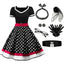 Schwarz 1950er Punkt Druck Patchwork Kleid mit Zubehör-Set