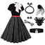 Schwarz 1950er Krawattenhals Polka Dots Gürtel Kleid mit Zubehör-Set