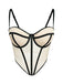 Beige 1980er Sheer Steampunk Fischgräten Korsett