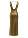 1970er Metallic Cowl Tief-V-Ausschnitt Bodycon Kleid
