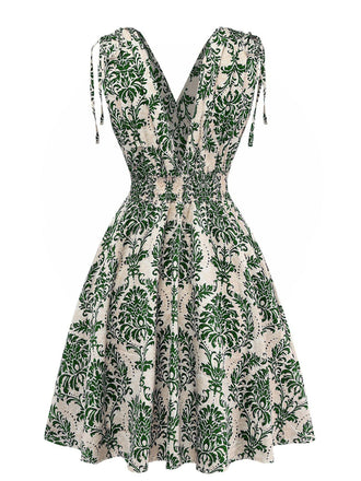 1970er Boho Schnürung V-Ausschnitt Kleid