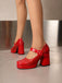 Patent Leder Block Ferse Quadrat Zehe High Heels