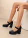 Patent Leder Block Ferse Quadrat Zehe High Heels