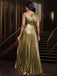 Gold 1980er Metallic Eine Schulter Plissiertes Party Kleid
