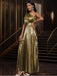 Gold 1980er Metallic Eine Schulter Plissiertes Party Kleid