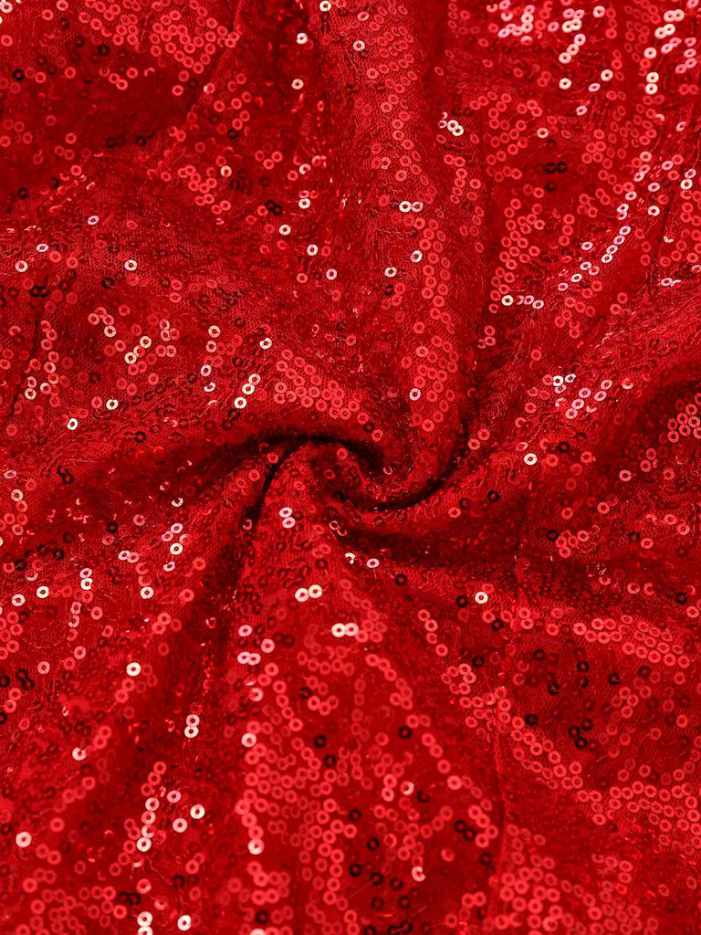 Rot 1970er Weihnachten Pailletten Schulterfrei Plüschbesatz Kleid