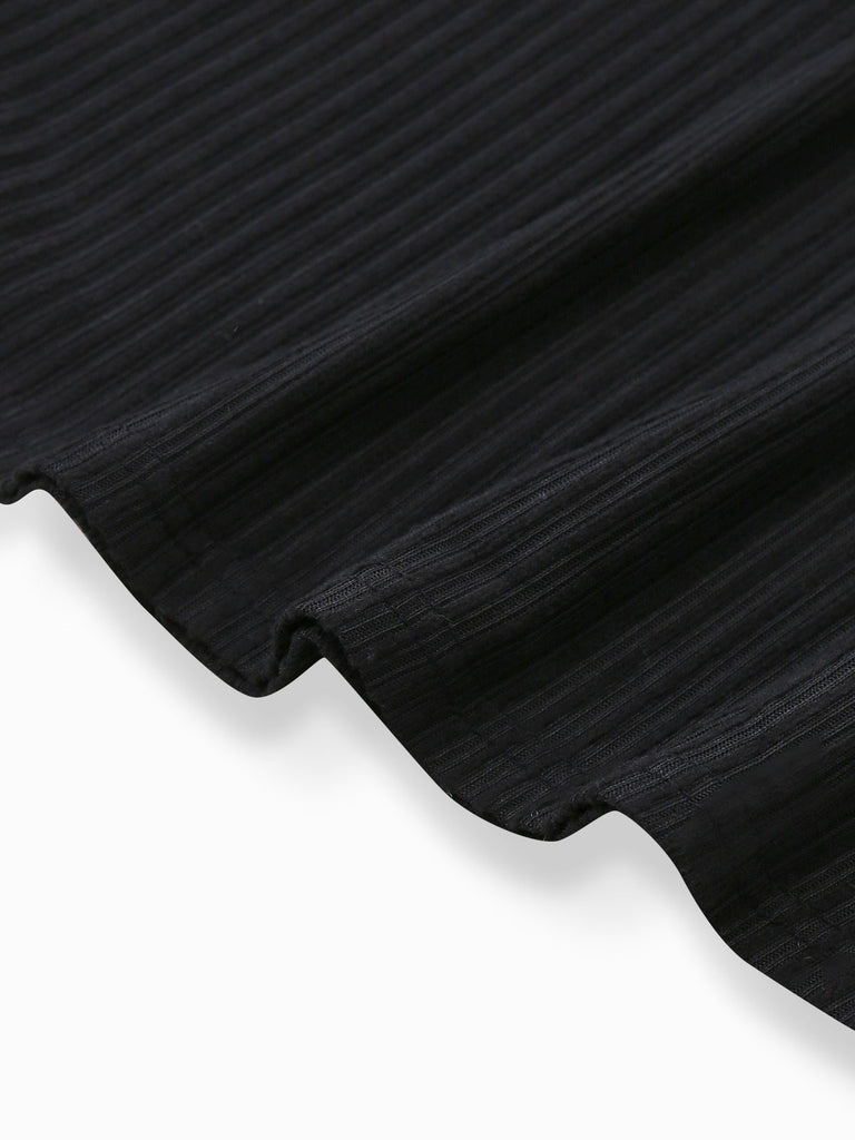 Schwarz 1940er Leopard Kunst Pelz Besatz Gerippt Stricken Kleid