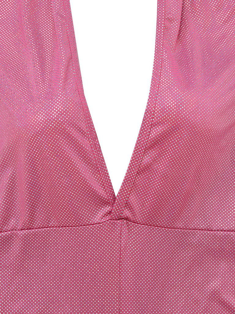 1970er Solide Sheer Tief-V-Ausschnitt Ausgestellt Jumpsuit