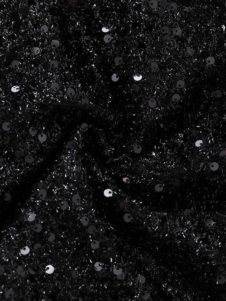 [Vorverkauf] 2PCS Schwarz 1960er Pailletten Halter Kleid & Netz Rock