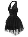 [Vorverkauf] 2PCS Schwarz 1960er Pailletten Halter Kleid & Netz Rock