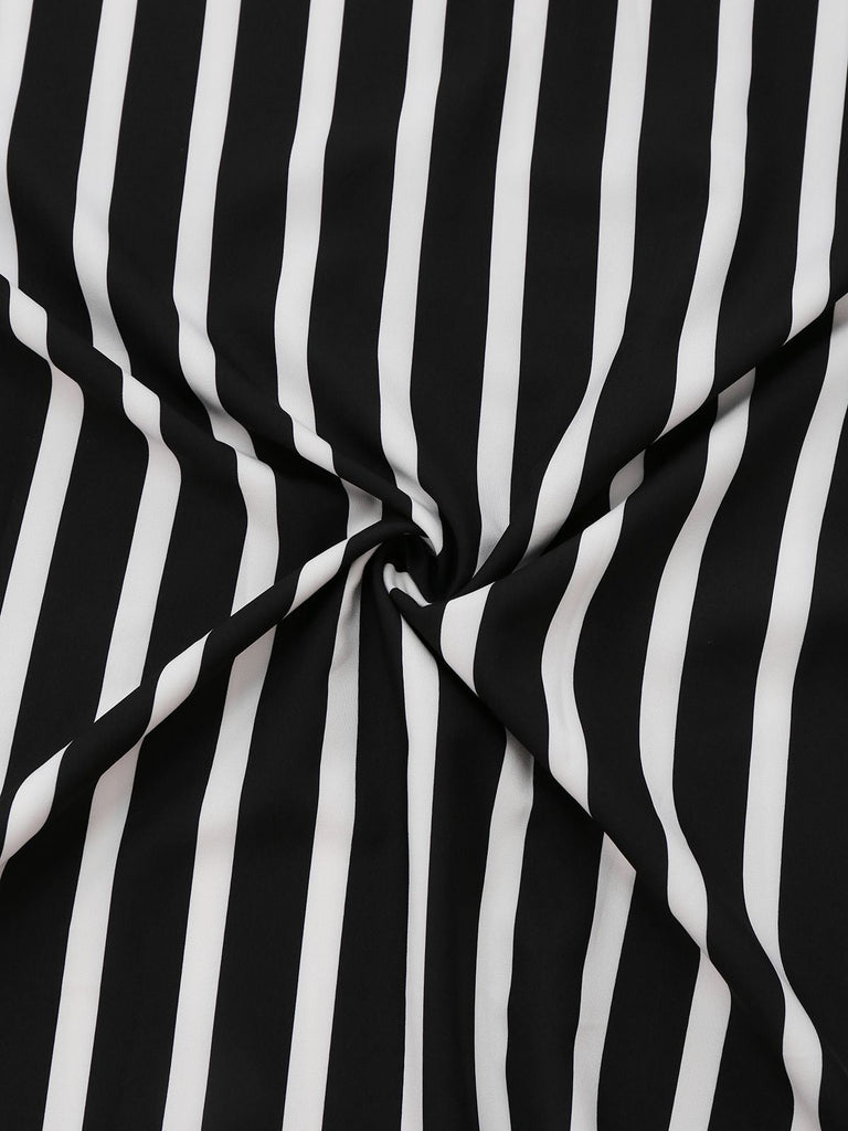 Schwarz & Weiß 1930er Streifen Hohe-Taille Lang Rock