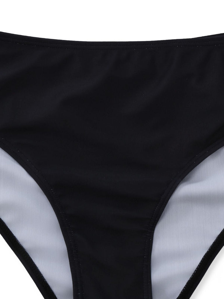 Schwarz 1950er Erkunde Den Strand Tankini Set