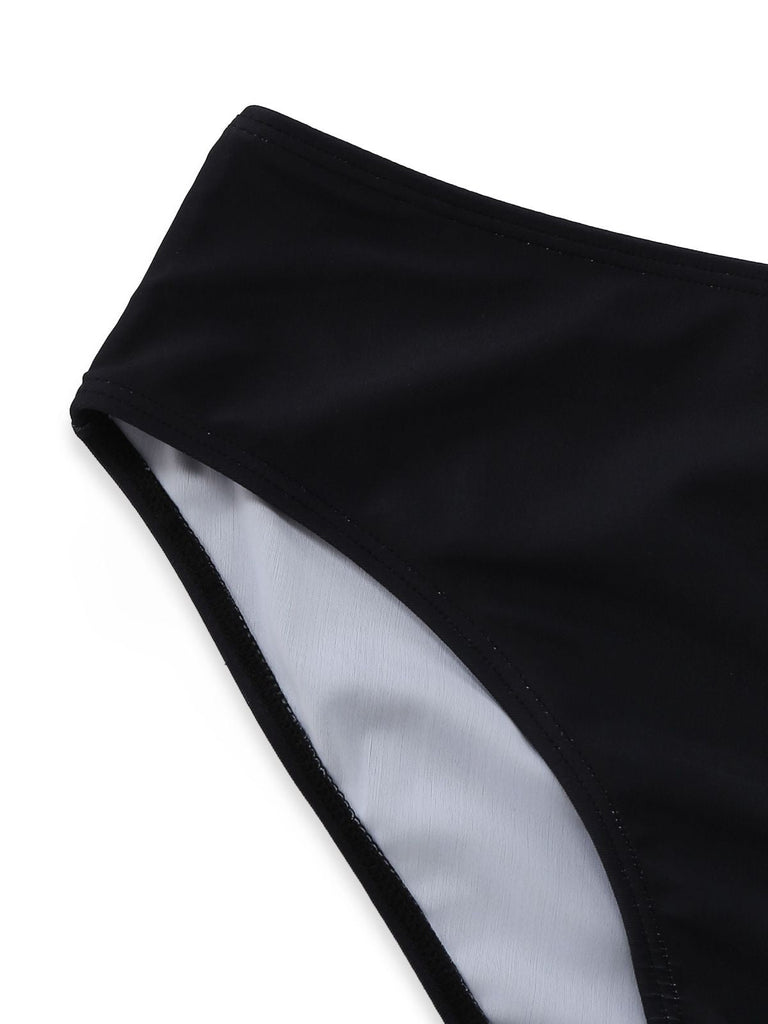 Schwarz 1950er Erkunde Den Strand Tankini Set