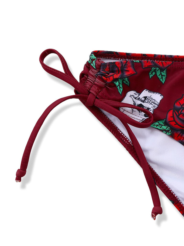 1980er Totenkopf Rose Grafik Tankini Set