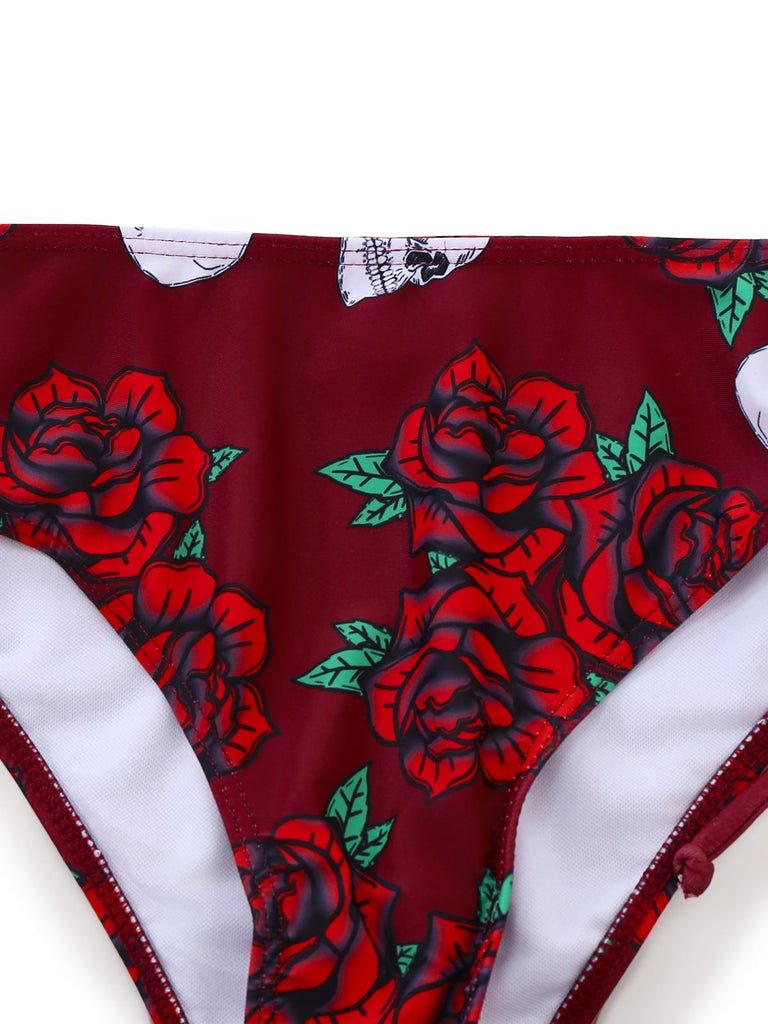 1980er Totenkopf Rose Grafik Tankini Set