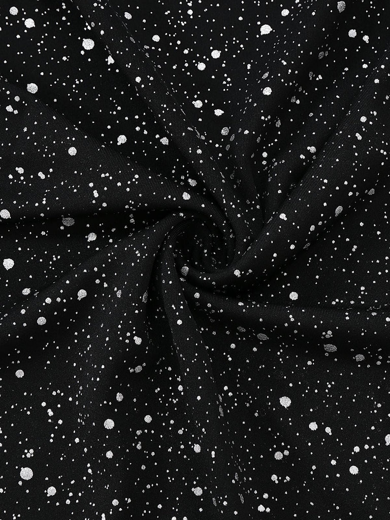 Schwarz 1980er Spitze Schulterfrei Silber Spritzer Enges Kleid