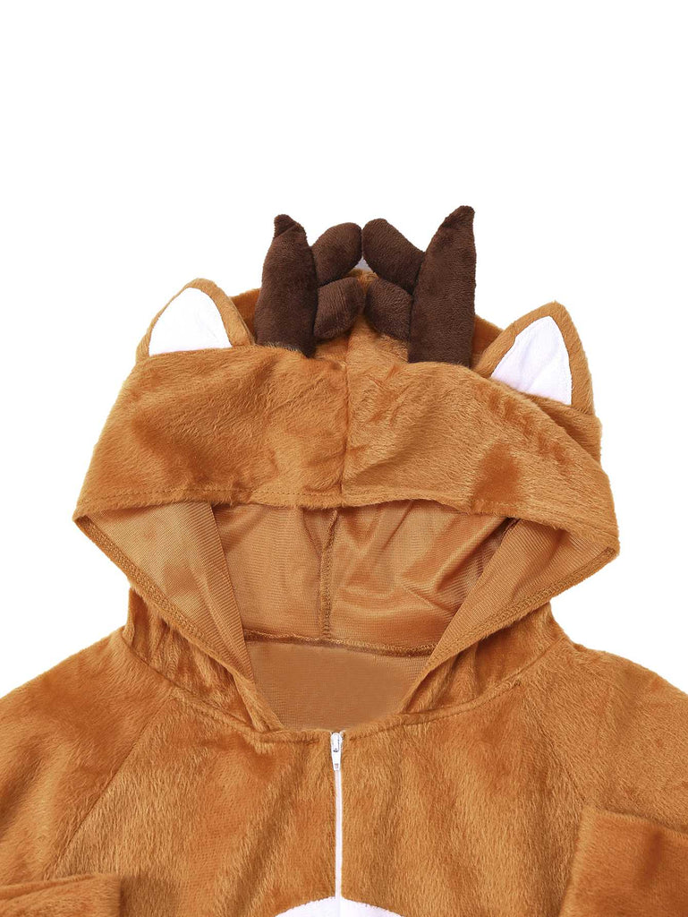 Braun 1970er Weihnachtsrentier Cosplay Jumpsuit