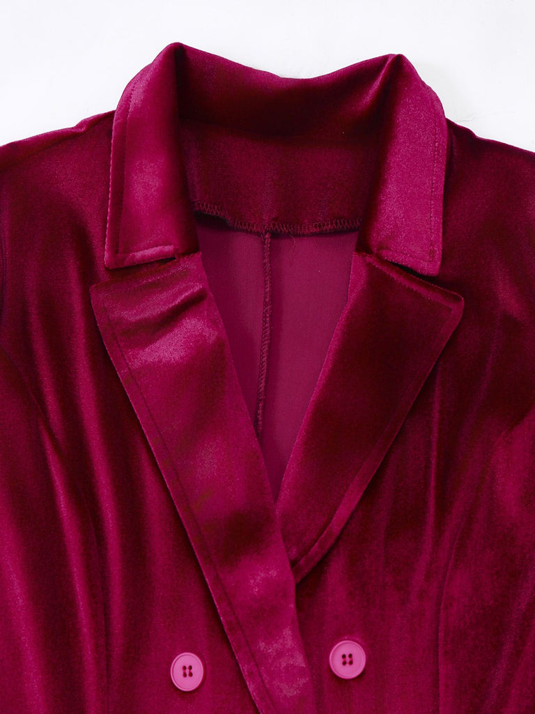 1960er Solide Samt Langarm Blazer Kleid