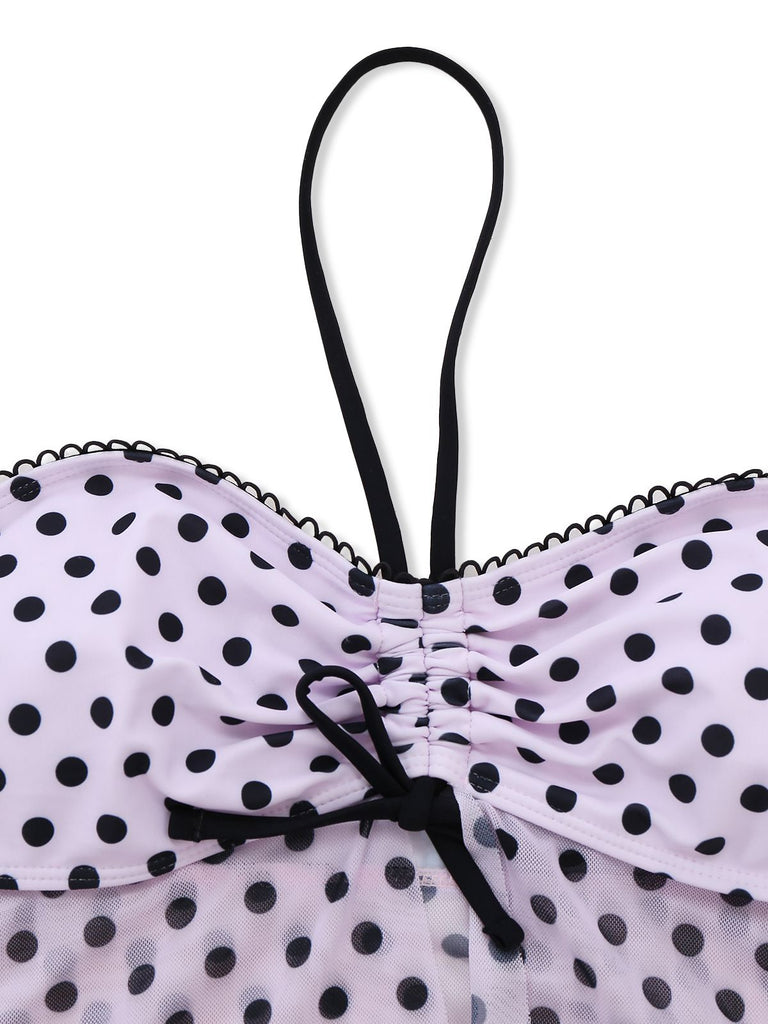 Rosa 1950er Halter Polka Punkte Bogen Tankini Set