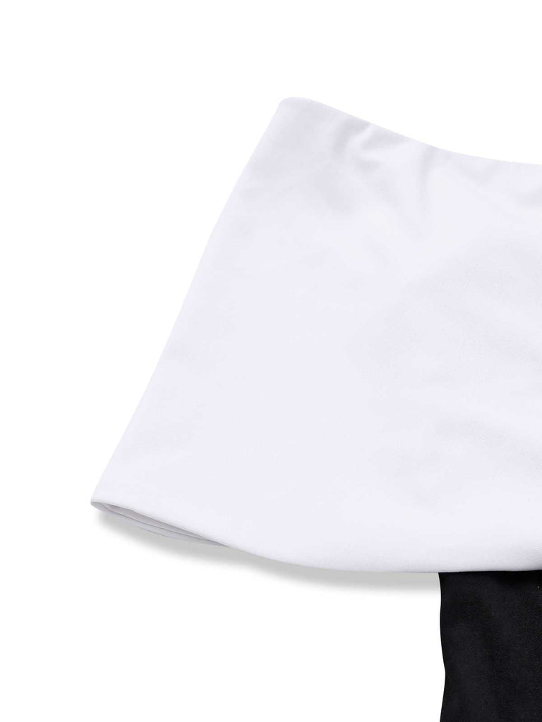 1970er Schulterfrei Tief V Kontrast Jumpsuit