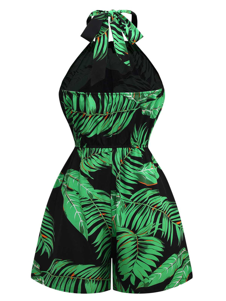 1950er Halter Tropisches Palmblatt Romper