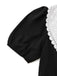 Schwarz 1960er Spitze Kragen Puffärmel Kleid