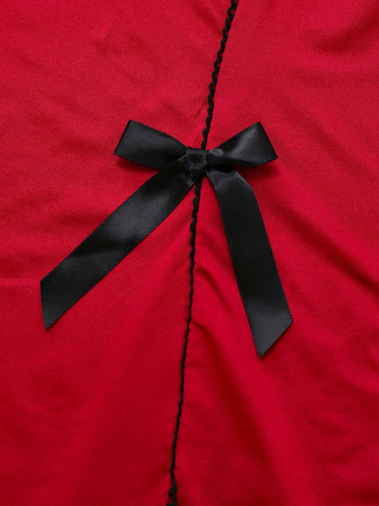 Rot 1960er Bogen Spitze Patchwork Rüschen Nachthemd